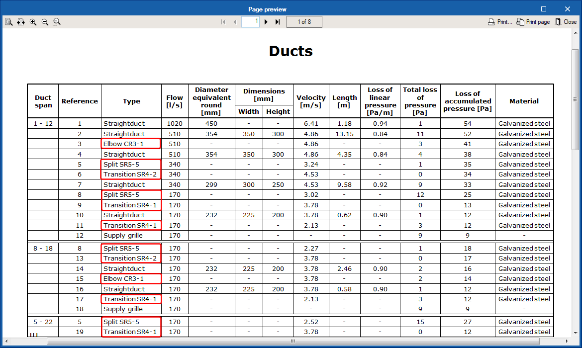 CYPETHERM HVAC. ASHRAE reference for duct fittings