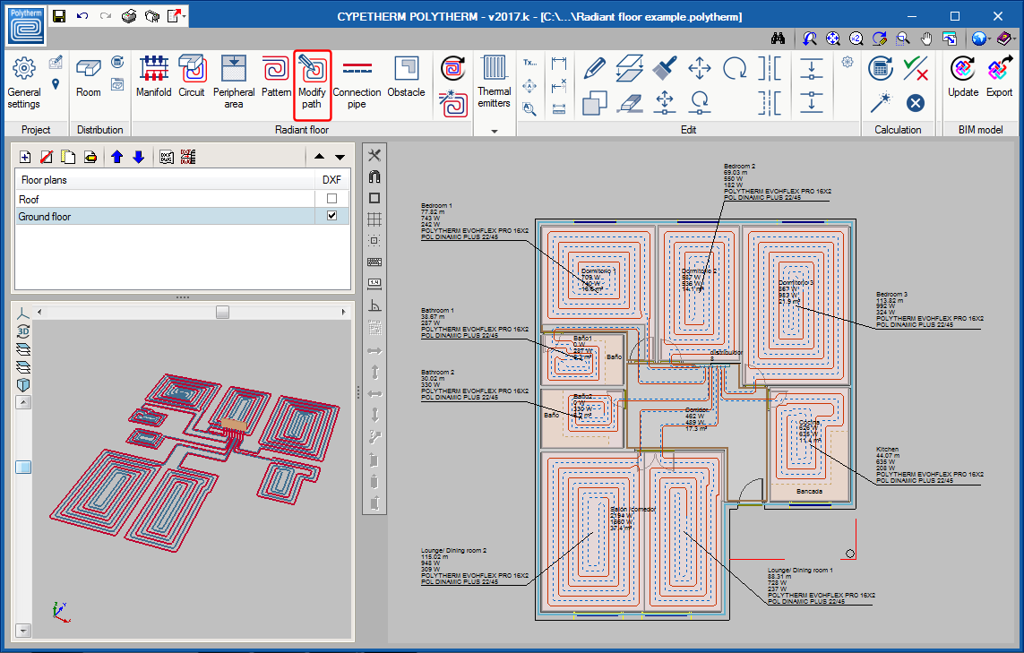 CYPETHERM HVAC. Radiant floor path editing tools