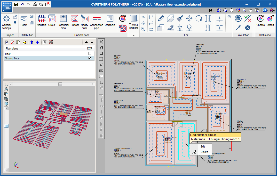 CYPETHERM HVAC. Contextual menu of the installation elements