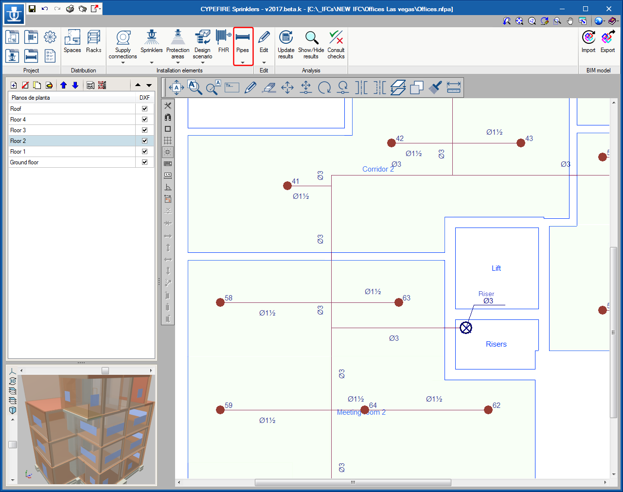 CYPEFIRE Sprinklers. 3D geometry. Risers