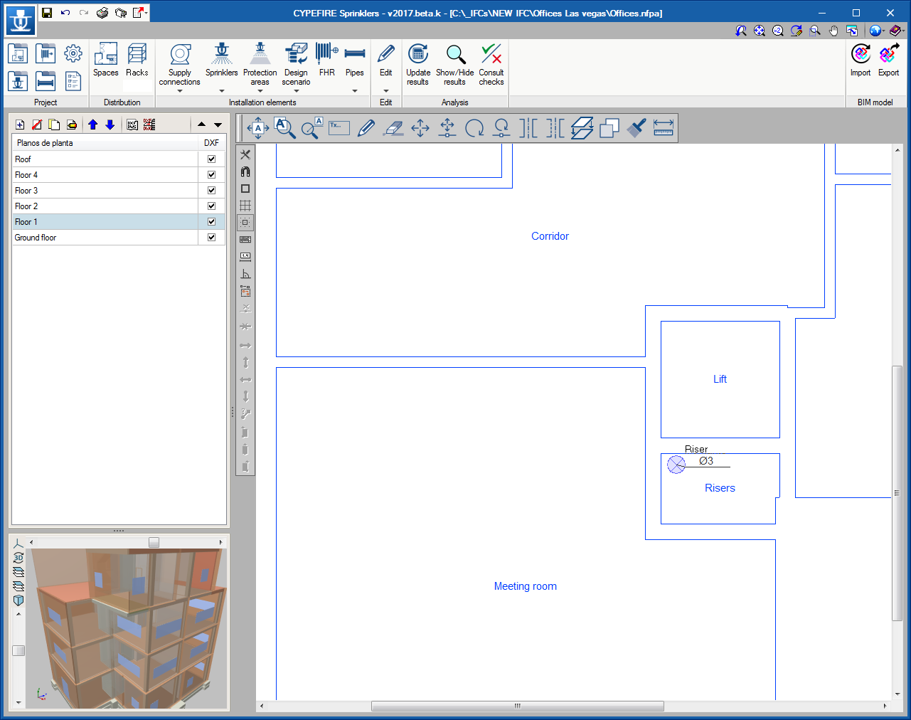 CYPEFIRE Sprinklers. 3D geometry. Risers