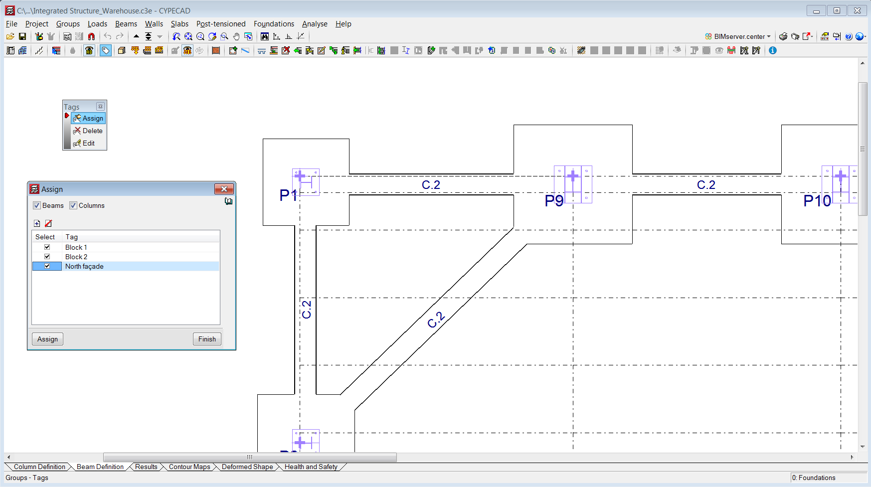 CYPECAD. Column and beam tags