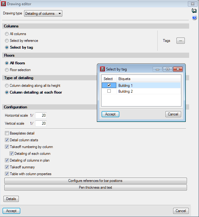 CYPECAD. Column and beam tags