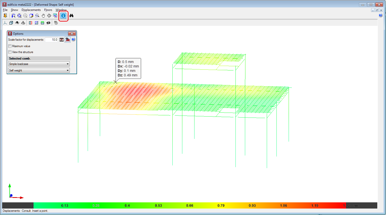 CYPECAD. Consult displacements in the 3D view of the deformed shape