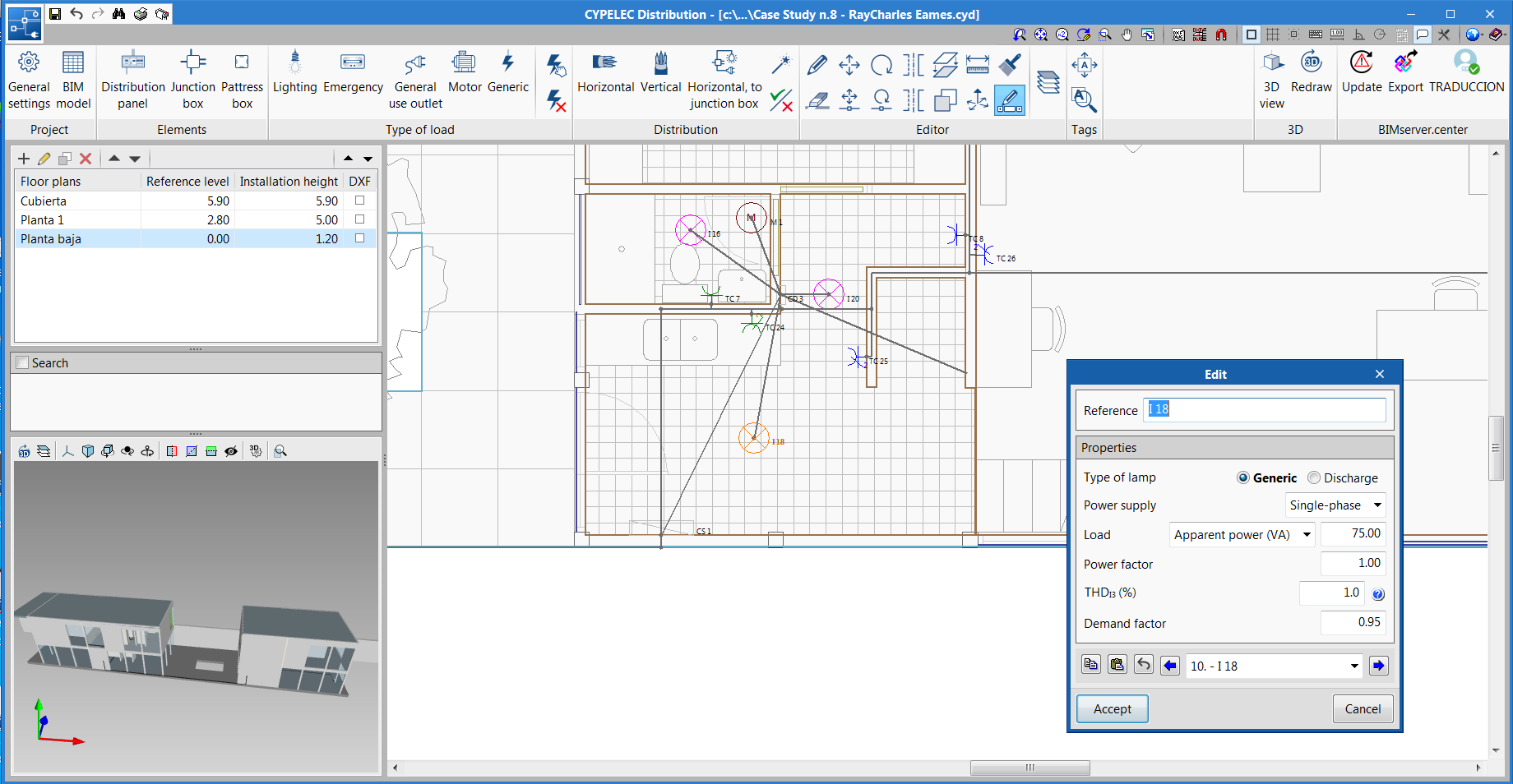 CYPELEC Distribution. Series editing of loads that have been entered