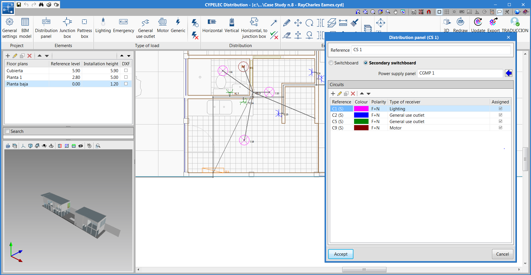 CYPELEC Distribution. Assign power supply panel of the electric subpanel