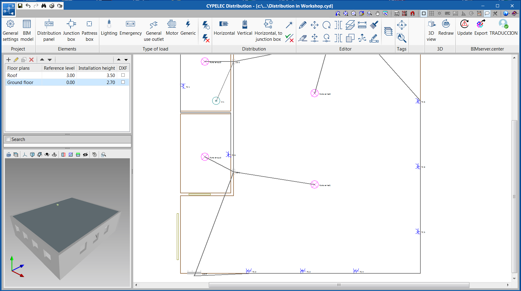 CYPELEC Distribution. Tool for the automatic distribution of loads to the junction box