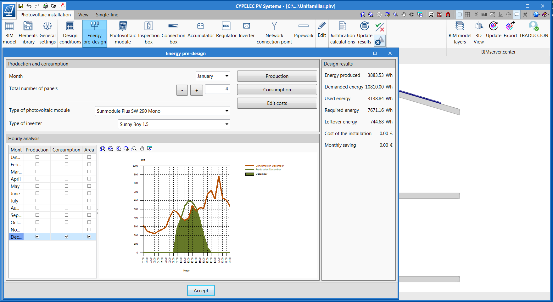 CYPELEC PV Systems. View the intersection between consumption and generation graphs