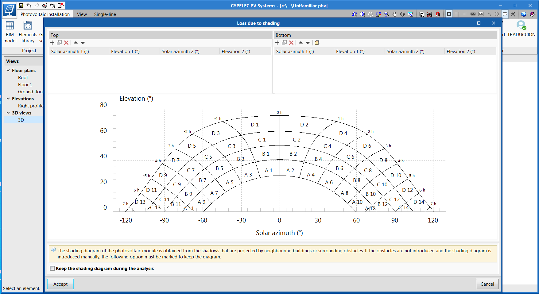 CYPELEC PV Systems. Possibility to save the shading diagram that has been edited manually