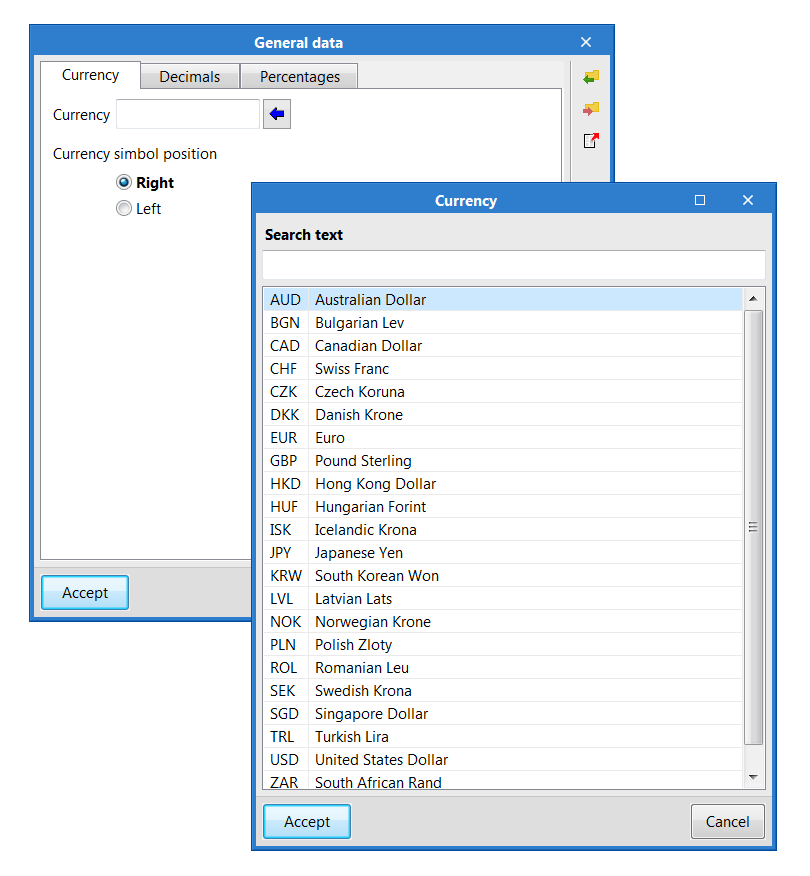 "Bill of quantities" tab. Currency code assistant