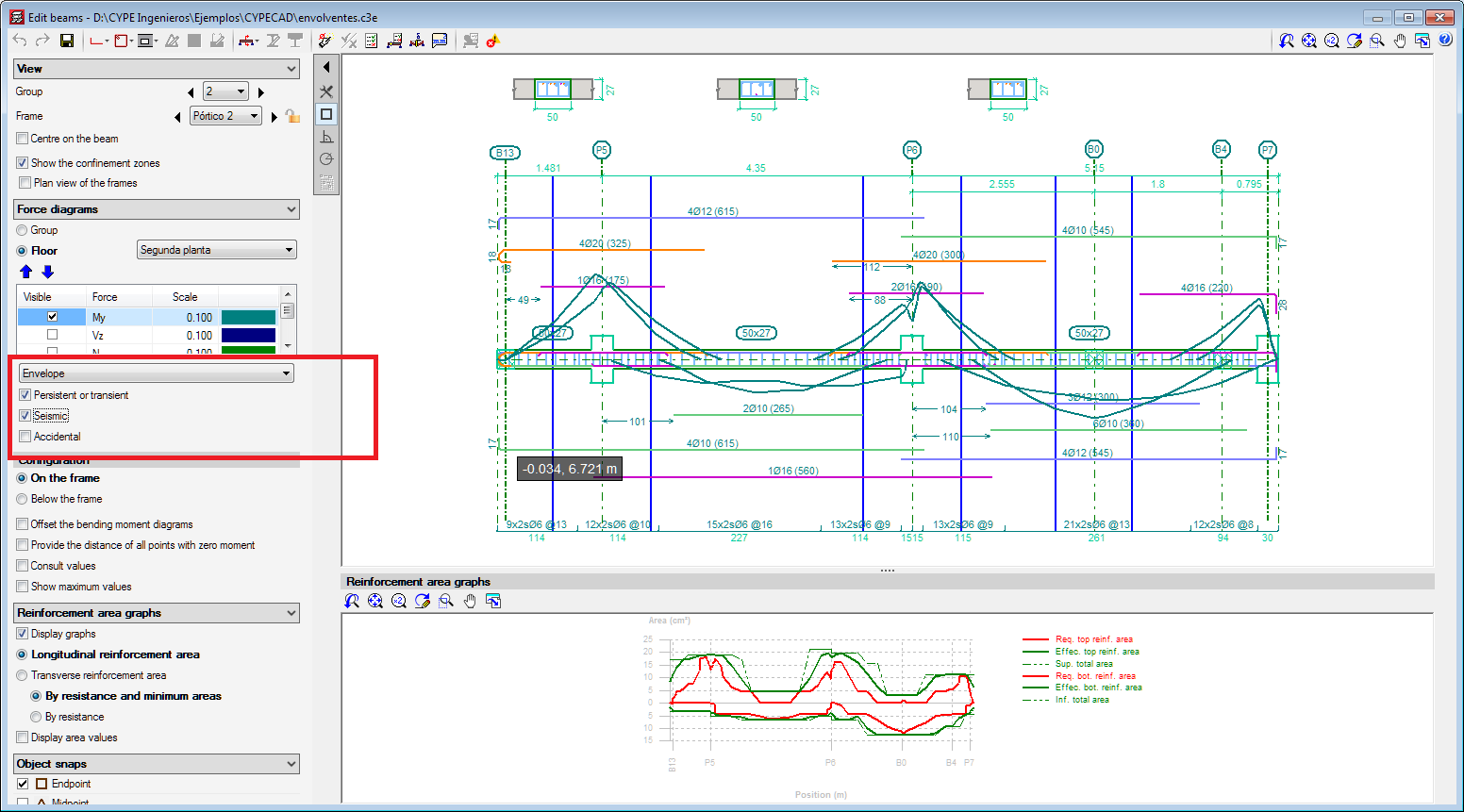 CYPECAD. Simultaneous selection of several types of envelopes in the frames editor