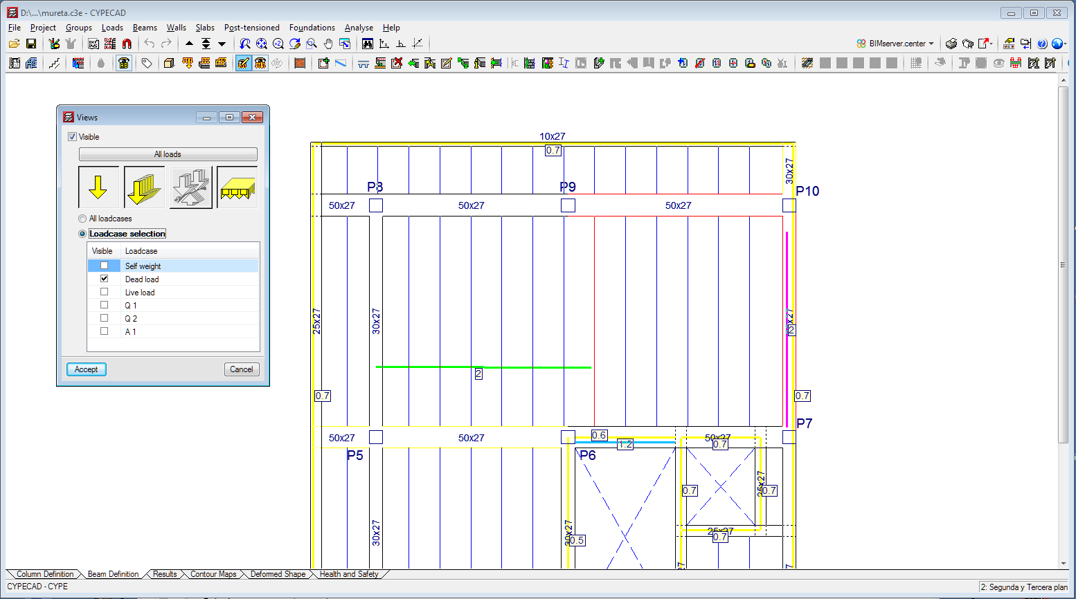 CYPECAD. Simultaneous view of loads of several loadcases
