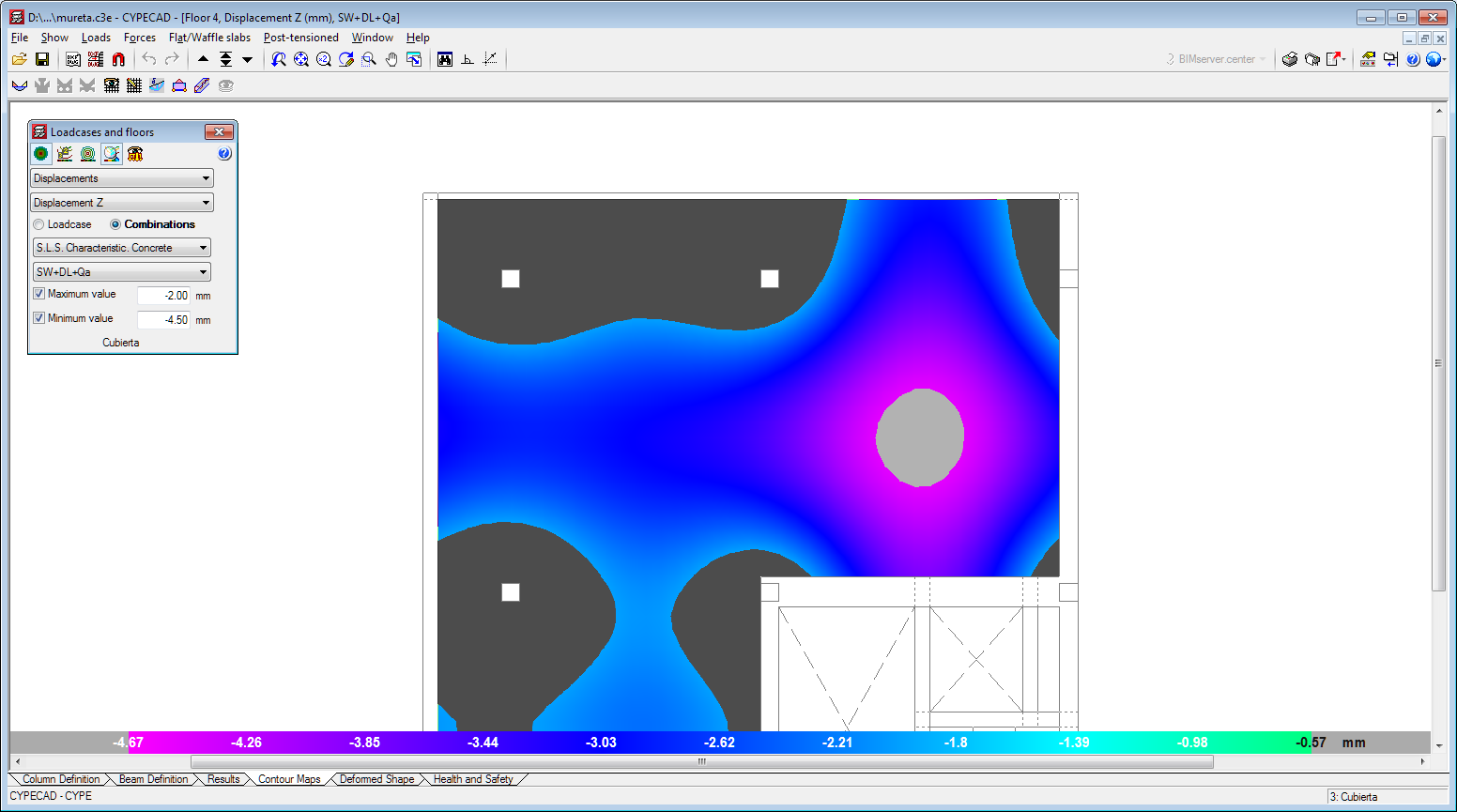 CYPECAD. Maximum and minimum ranges to view forces and displacements in the "Contour maps" tab