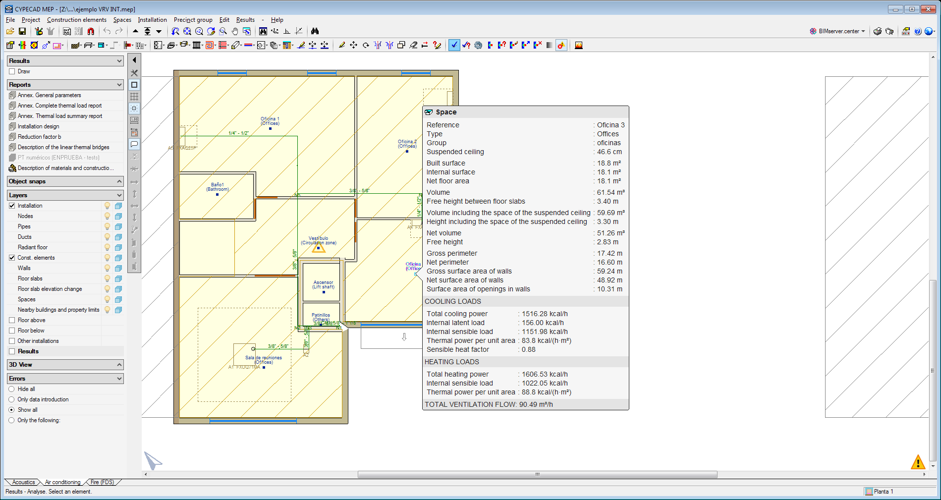 CYPECAD MEP. Quantities of the architectural model