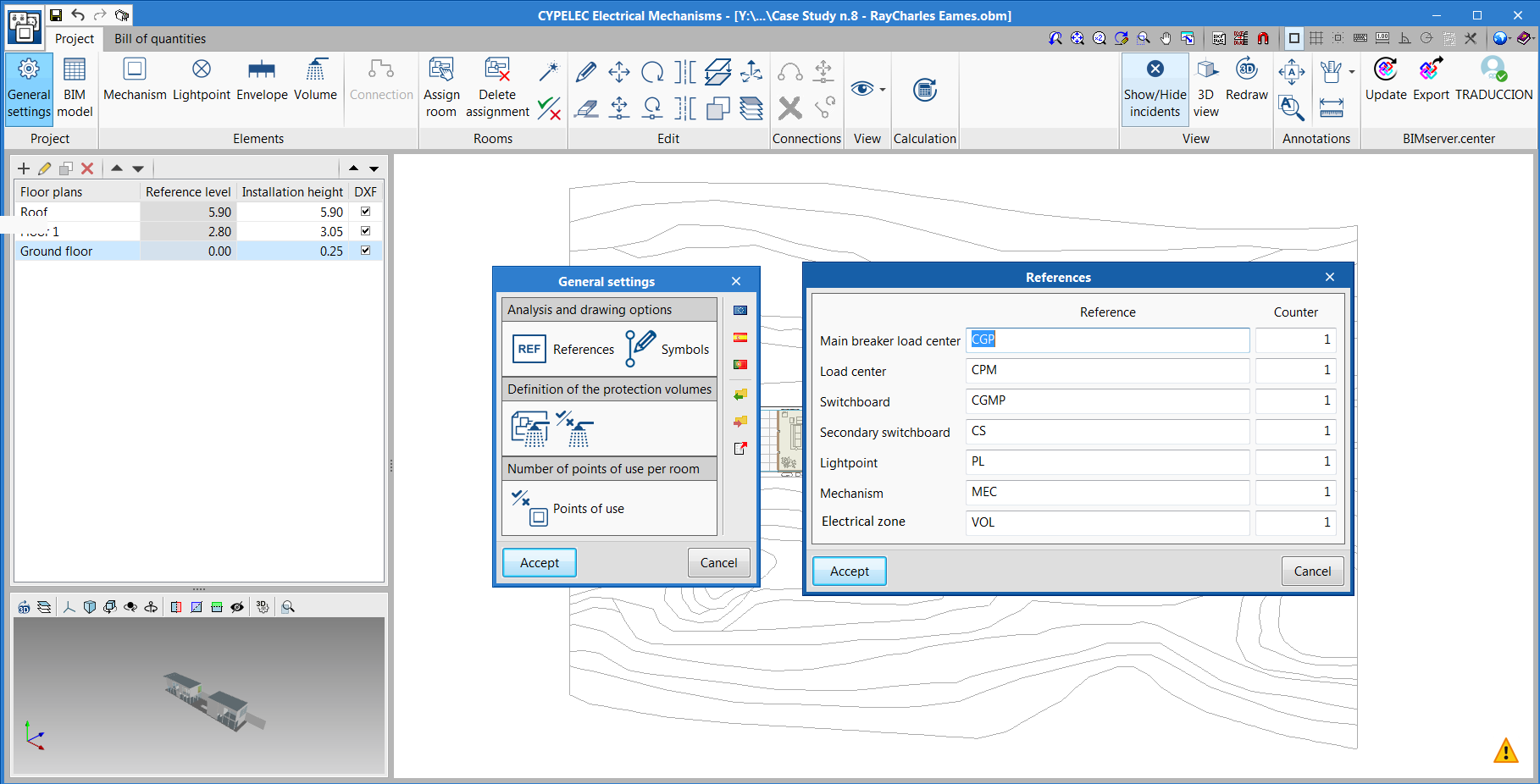 CYPELEC Electrical Mechanisms. Default reference panel for elements