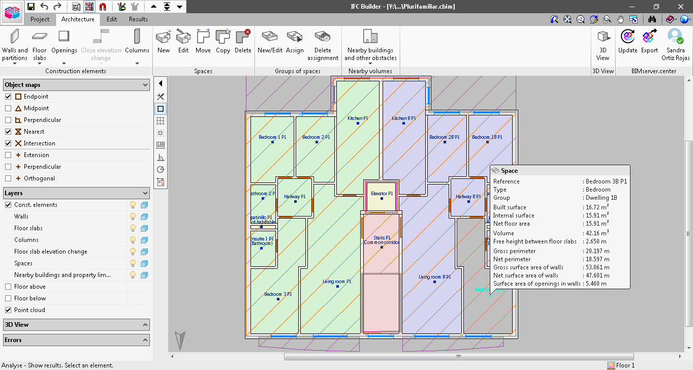 IFC Builder. Quantities of the architectural model