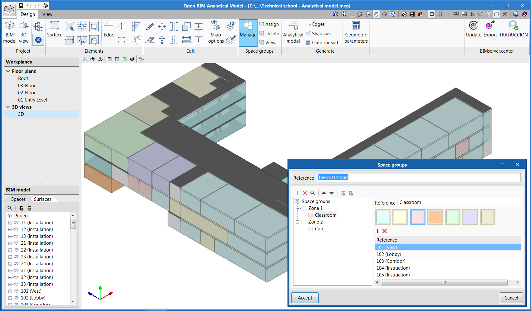 Open BIM Analytical Model. Preservation of the space groups