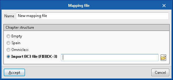 "Bill of quantities" tab. Import chapter structure
