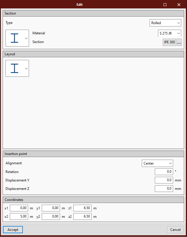StruBIM Steel. Edit section coordinates