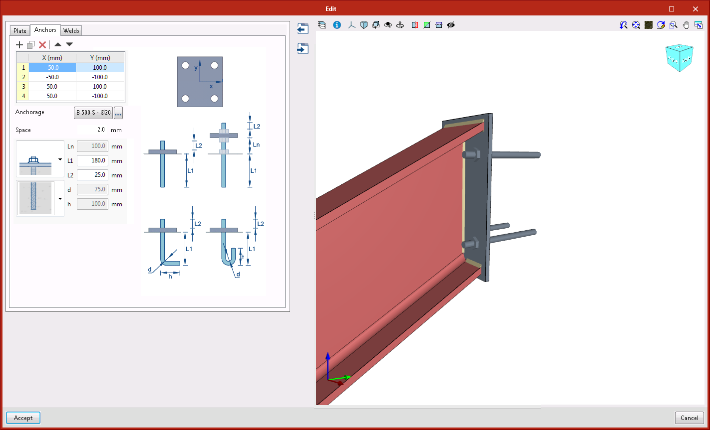 StruBIM Steel. New types of connections. Anchorage plate to vertical surface