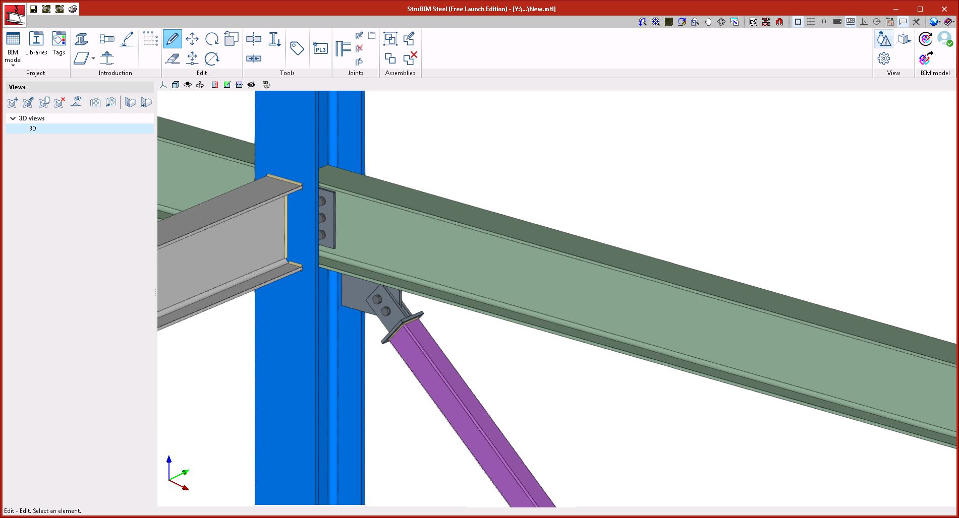 StruBIM Steel. New types of connections. Diagonal connected to the main section, with end plate
