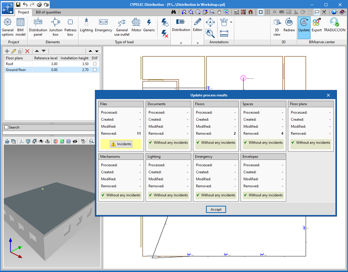 CYPELEC Distribution. Import emergency lighting from the BIM model