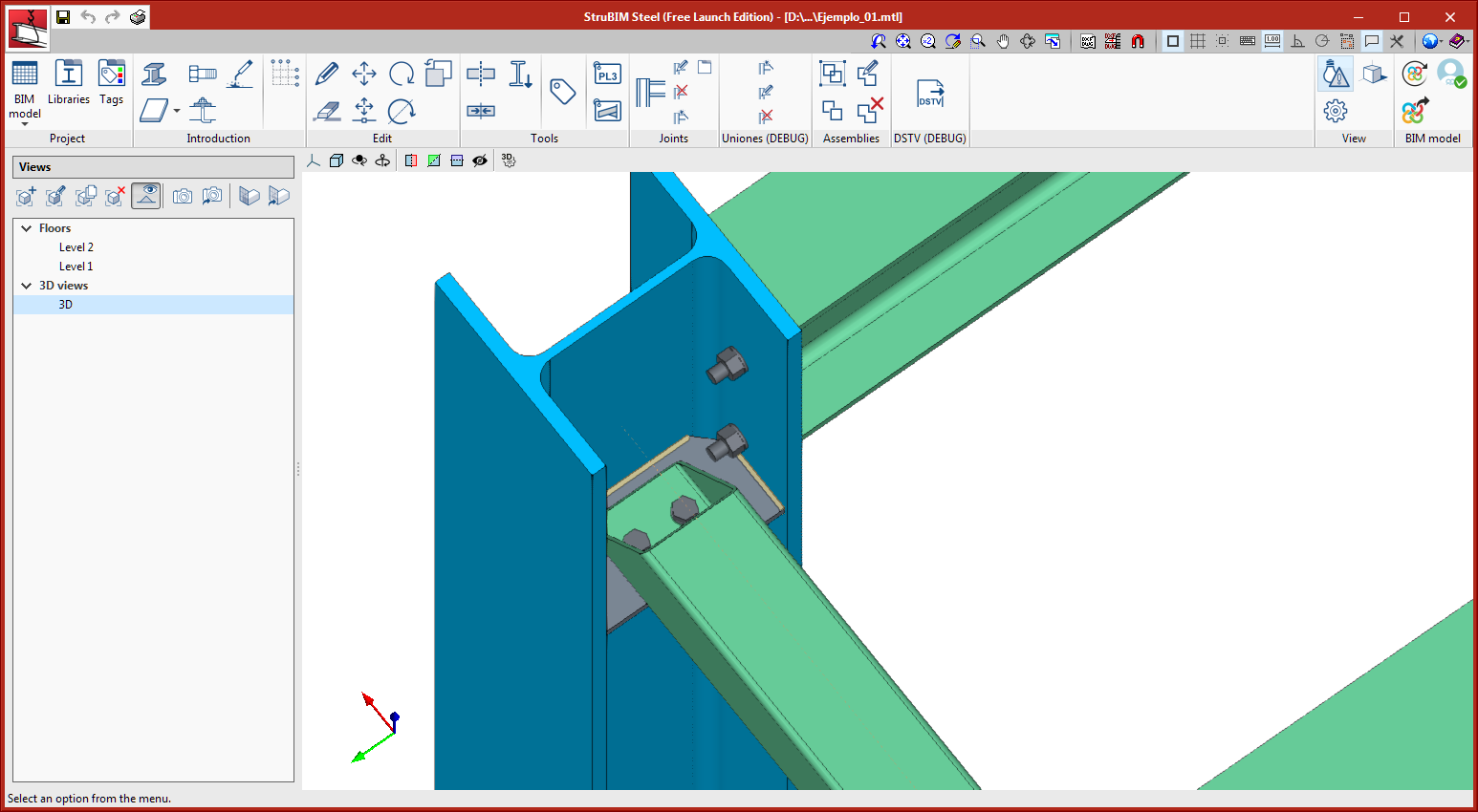 StruBIM Steel. New types of connections. Rectangular tube to stiffener connection