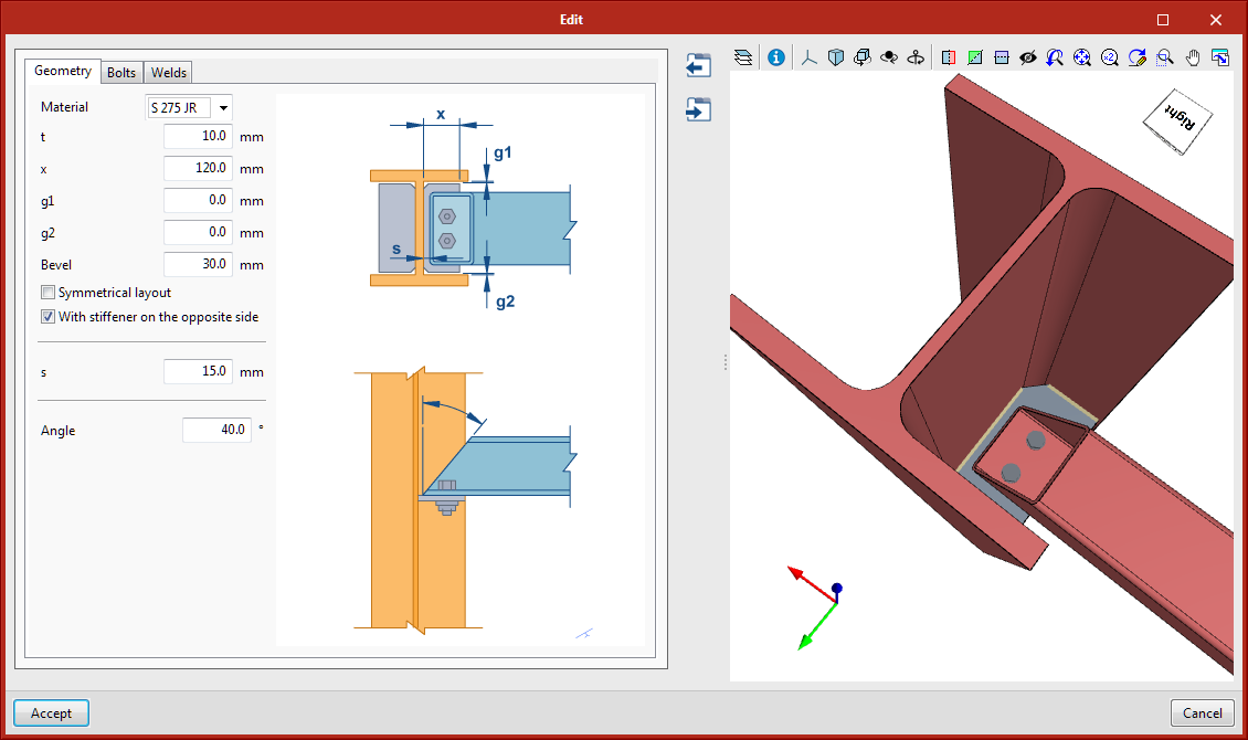 StruBIM Steel. New types of connections. Rectangular tube to stiffener connection