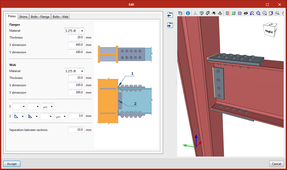 StruBIM Steel. New types of connections. Column to beam moment connection with plates bolted to the web and flanges