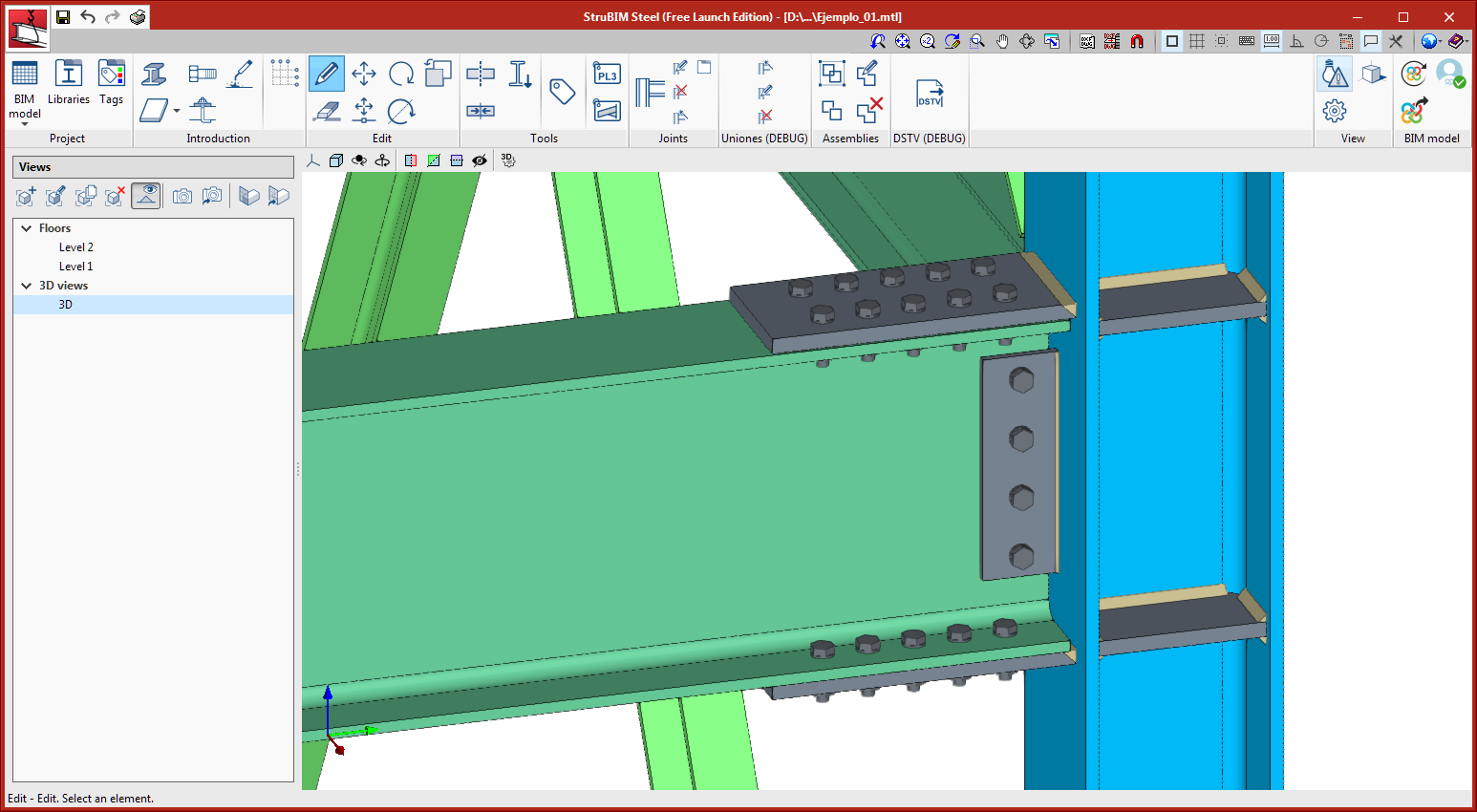 StruBIM Steel. New types of connections. Column to beam moment connection with plates bolted to the web and flanges