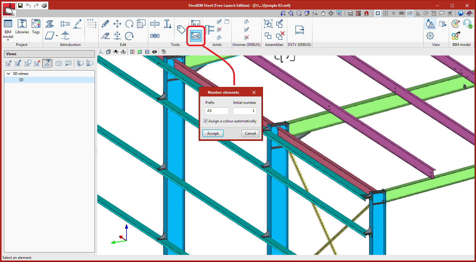 StruBIM Steel. Element numbering tool