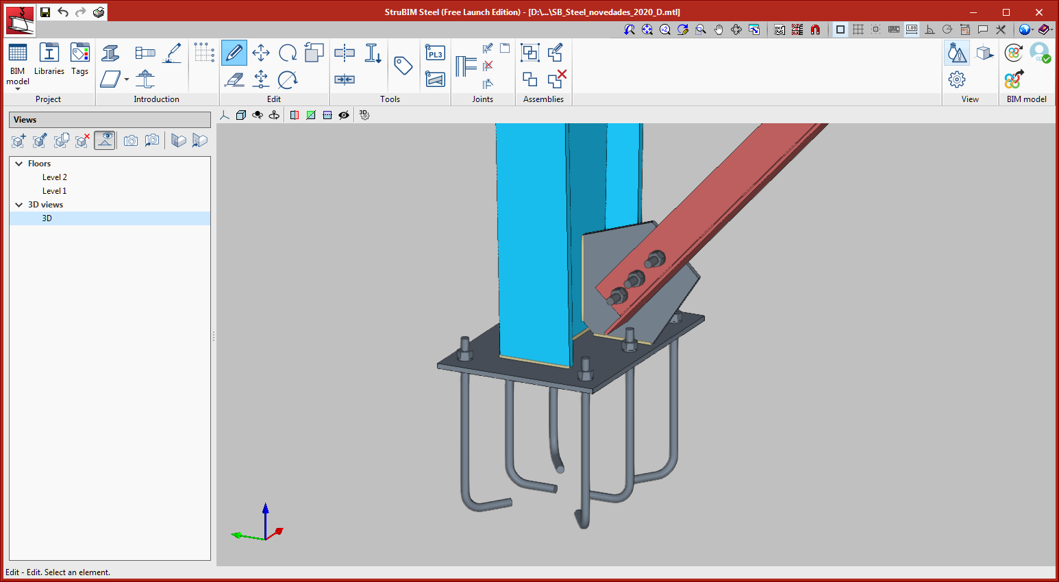 StruBIM Steel. Connections. Baseplate with bolted diagonal