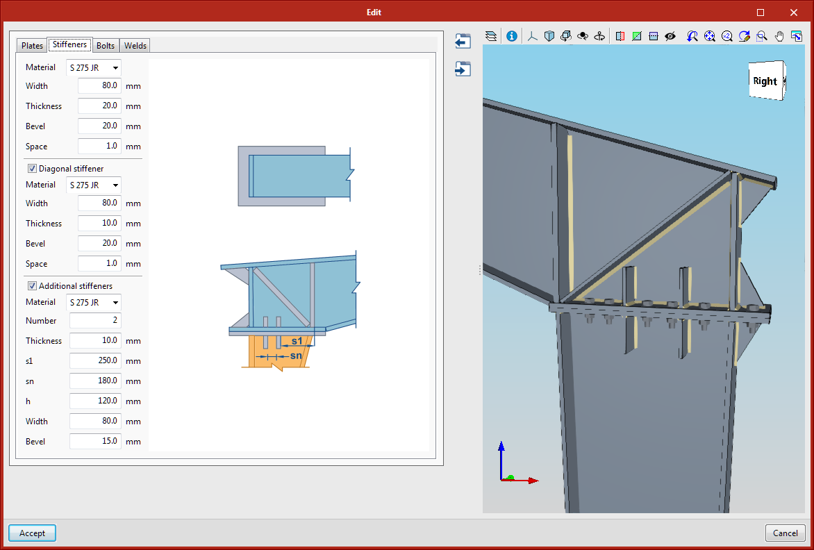 StruBIM Steel. Connections. Beam-to-column joint with built-up variable sections