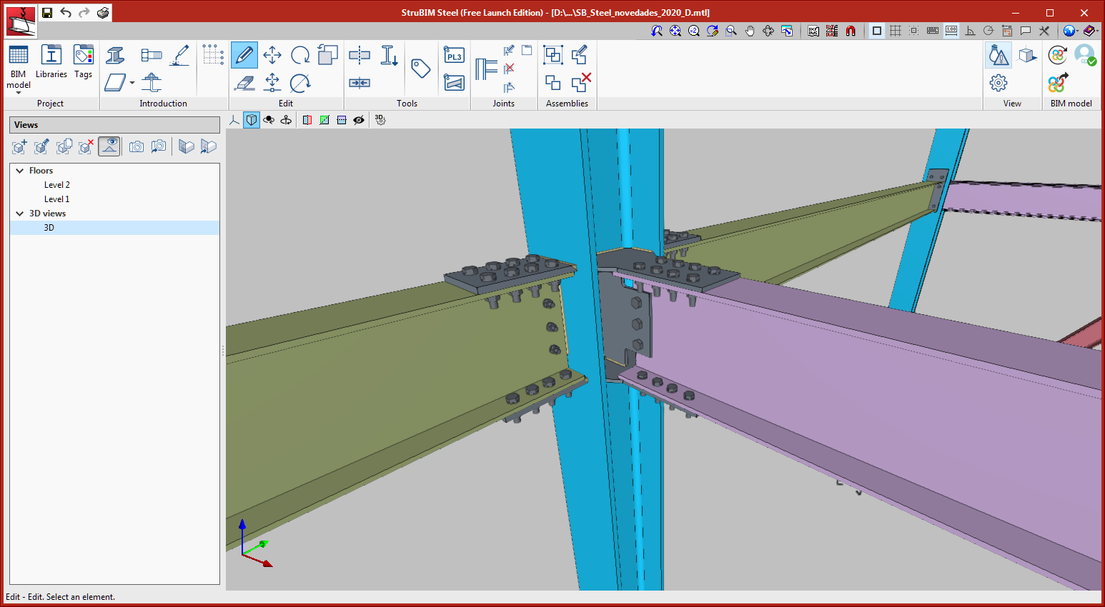 StruBIM Steel. Connections. Column-to-beam joint, at the column web with plates bolted to the web and flanges