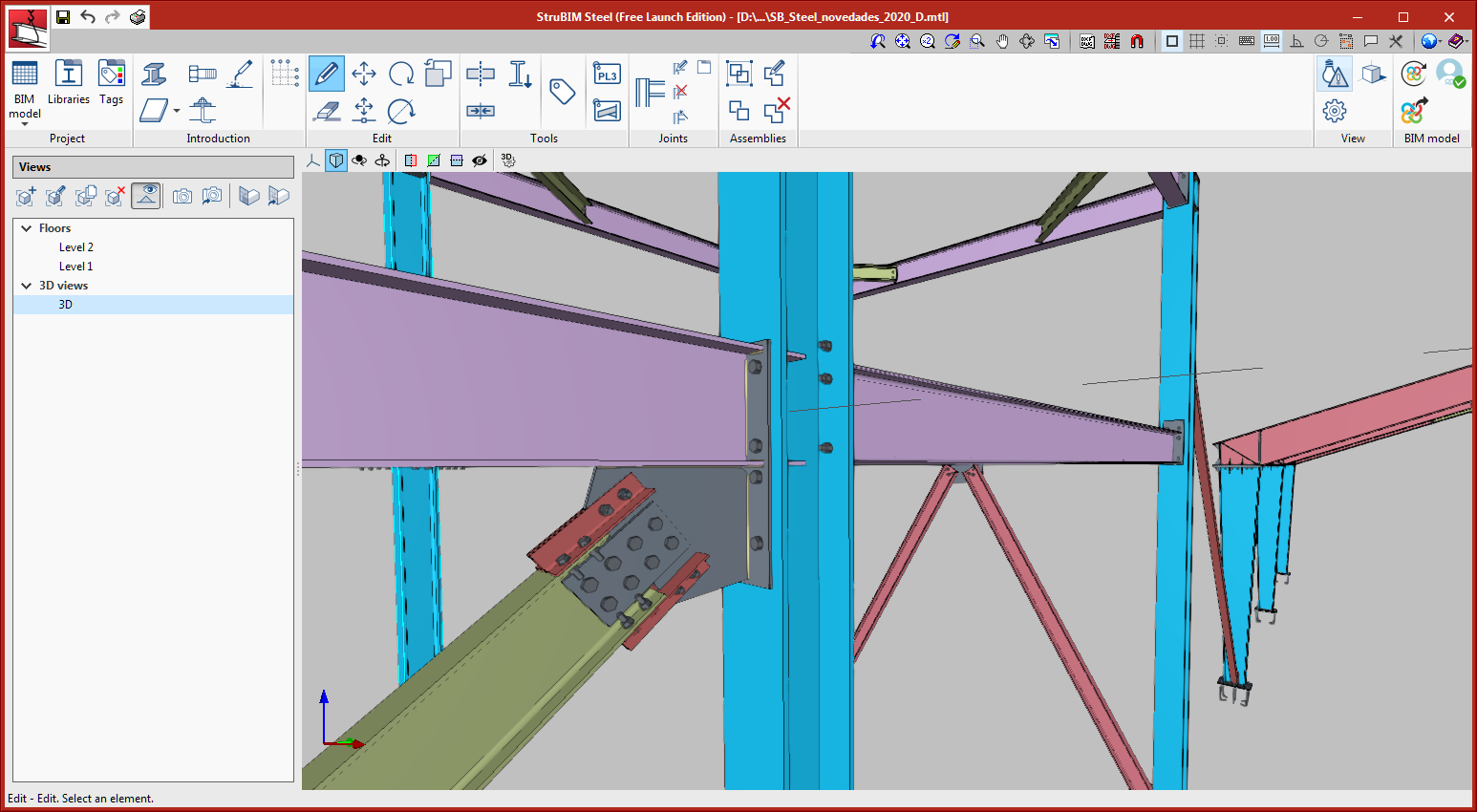 StruBIM Steel. Connections. Connection between column, beam and diagonal