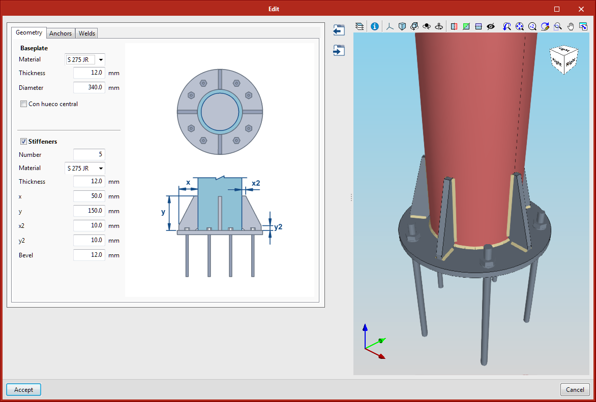 StruBIM Steel. Connections. Baseplate for circular tubes