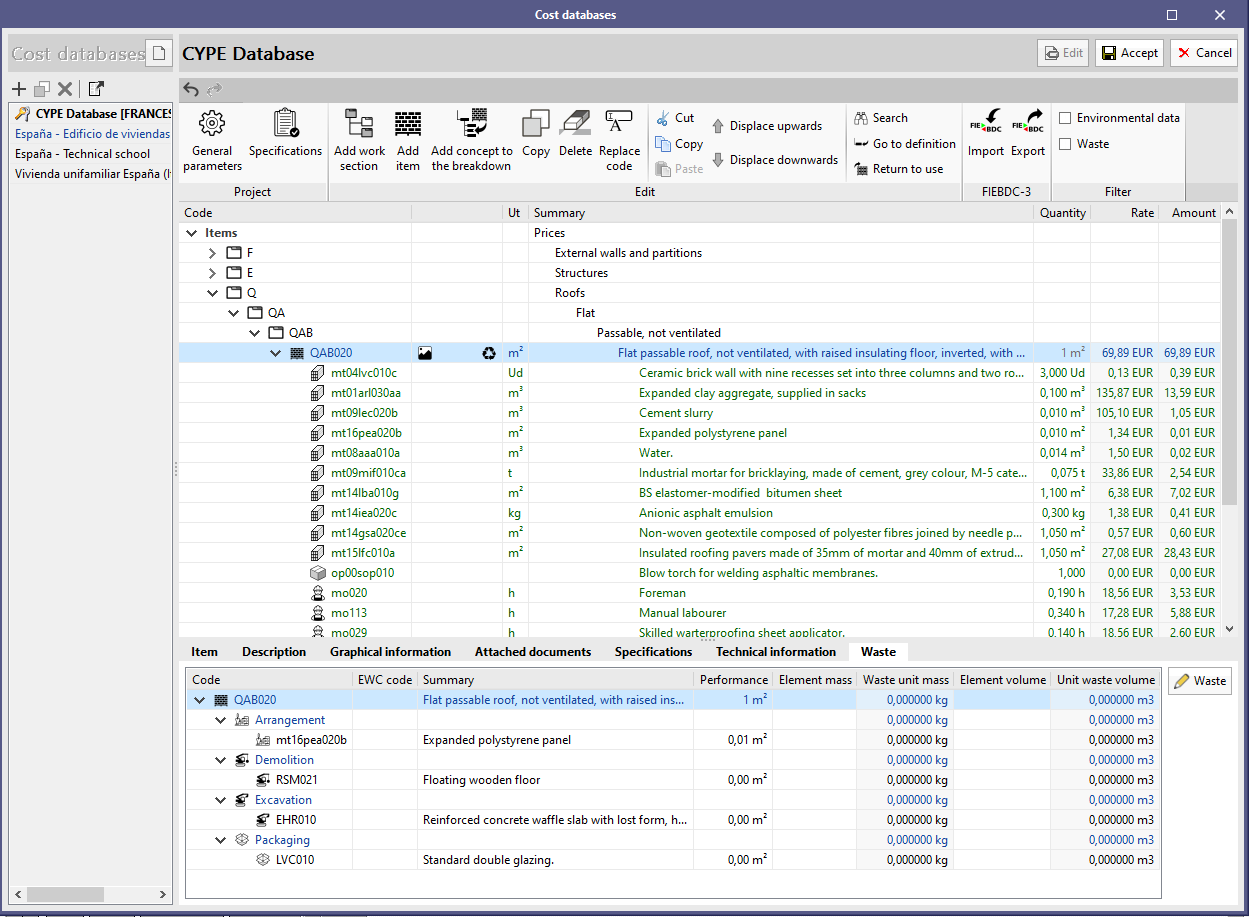 Applications with the Bill of Quantities tab