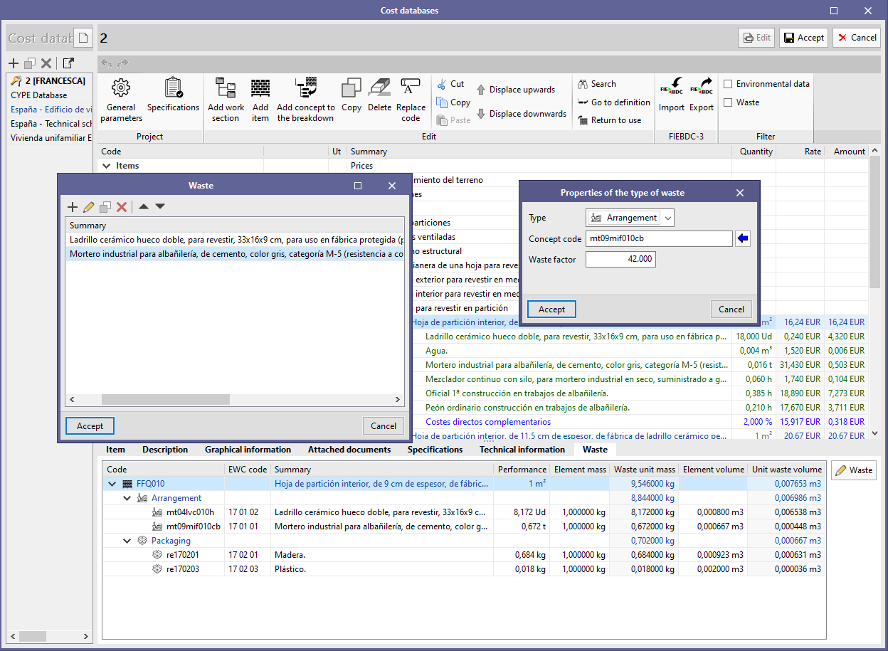 Applications with the Bill of Quantities tab