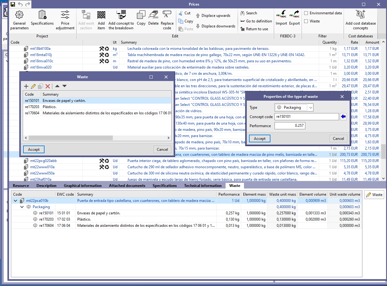 Applications with the Bill of Quantities tab