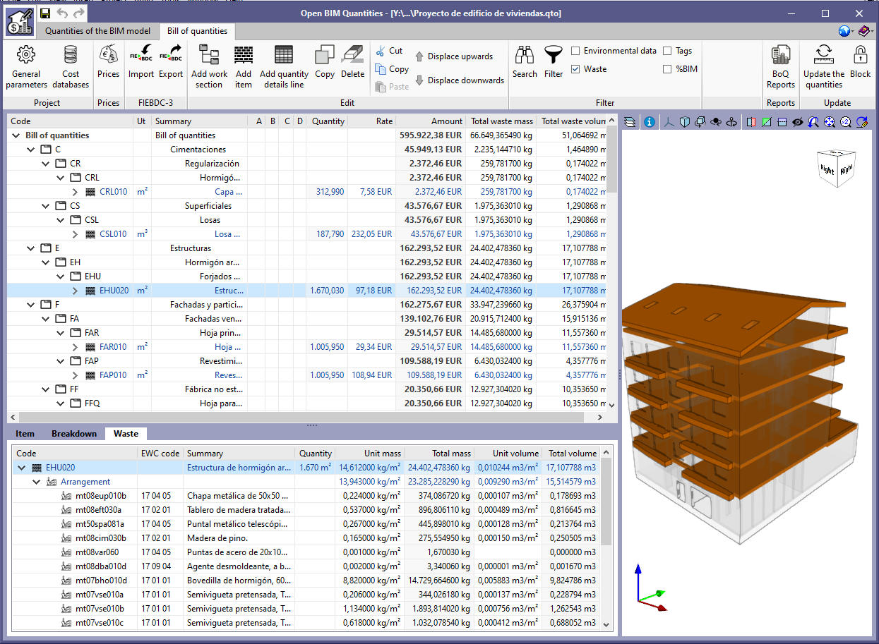 Applications with the Bill of Quantities tab