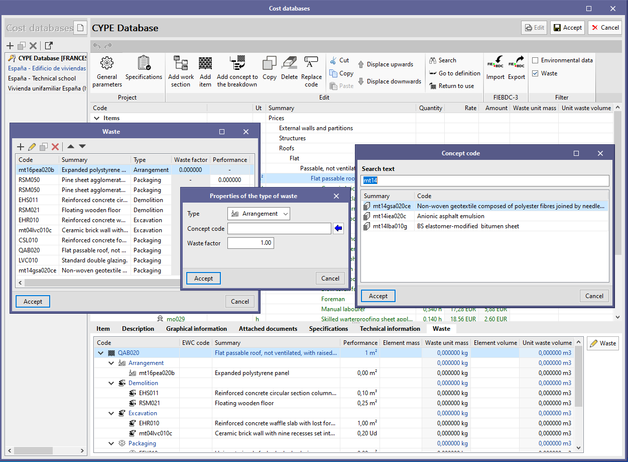 Applications with the Bill of Quantities tab