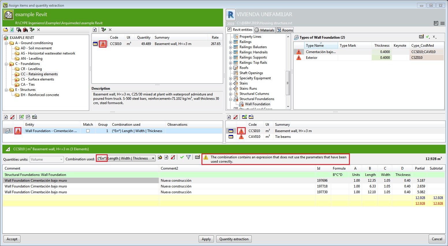Arquimedes. Bill of quantities of Revit models