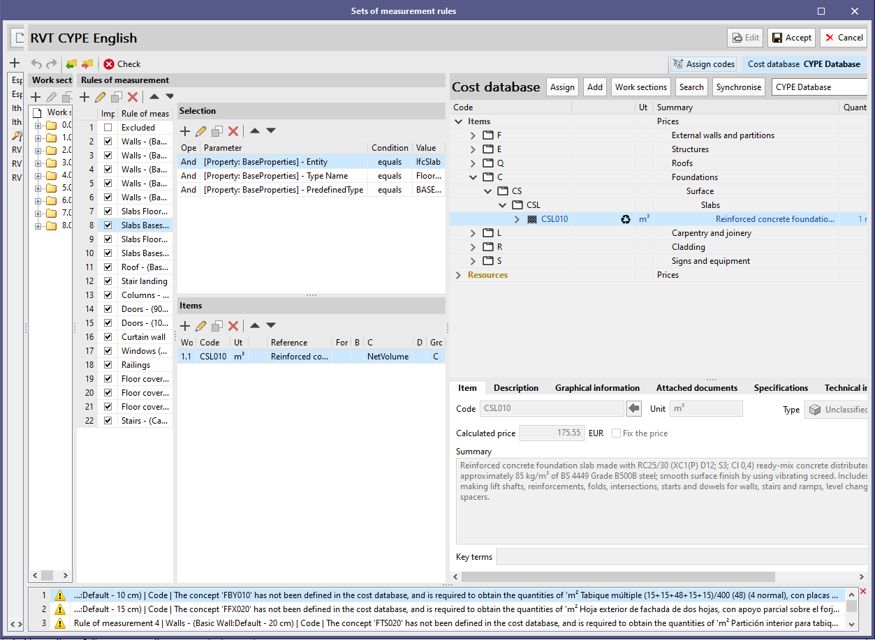 Open BIM Quantities and applications with the Bill of Quantities tab