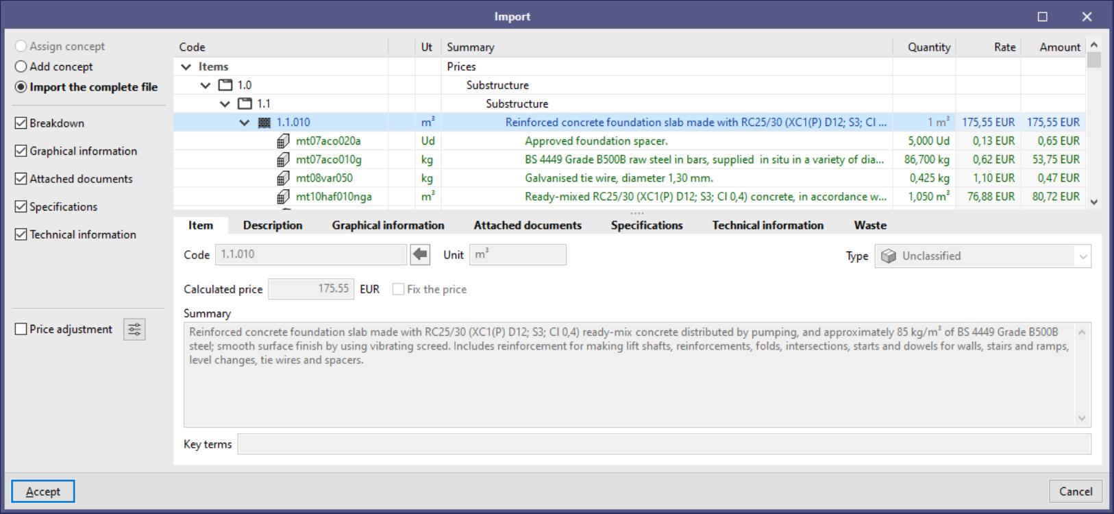 Open BIM Quantities and applications with the Bill of Quantities tab